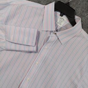 Brooks Brothers Shirt Mens 18-36 Blue Pink Stripe Non-Iron‎ Regent Supima Cotton